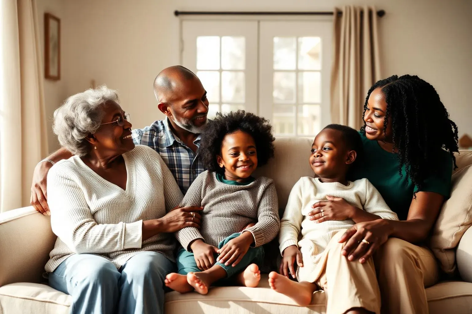 A multigenerational family sharing a quiet moment together